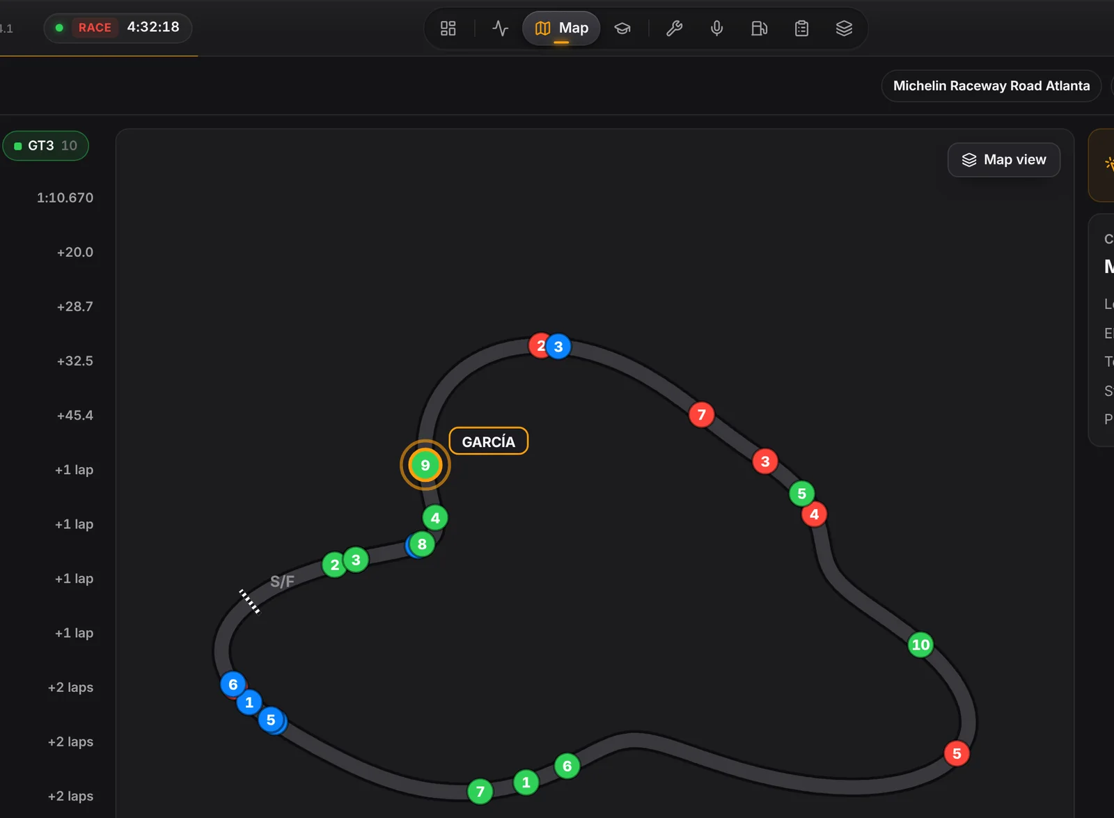 Live track map with every car.